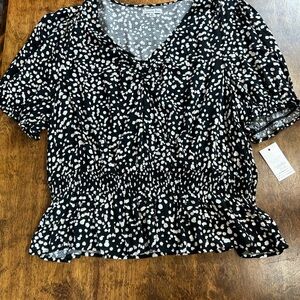 Ophelia Roe Smocked and‎ Cinched Puff Sleeve Blouse